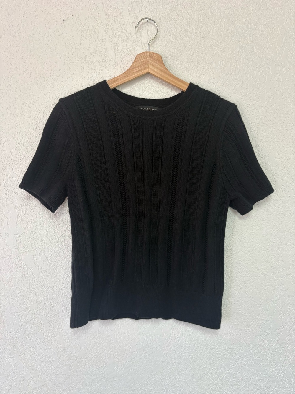 Banana Republic Black Short-Sleeve Ribbed Knit Top